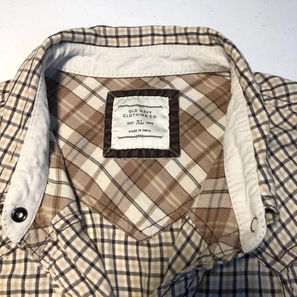 Old Navy Brown Plaid Western Shirt, Size XL